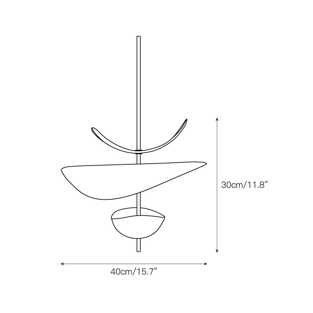 Wavy Leaf Pendant Light on Gold Rod, Integrated LED