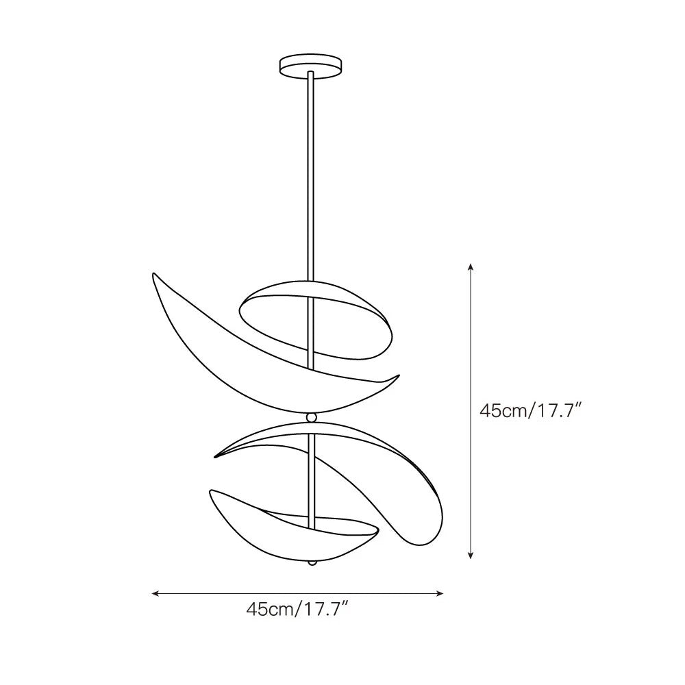 Wavy Leaf Pendant Light on Gold Rod, Integrated LED