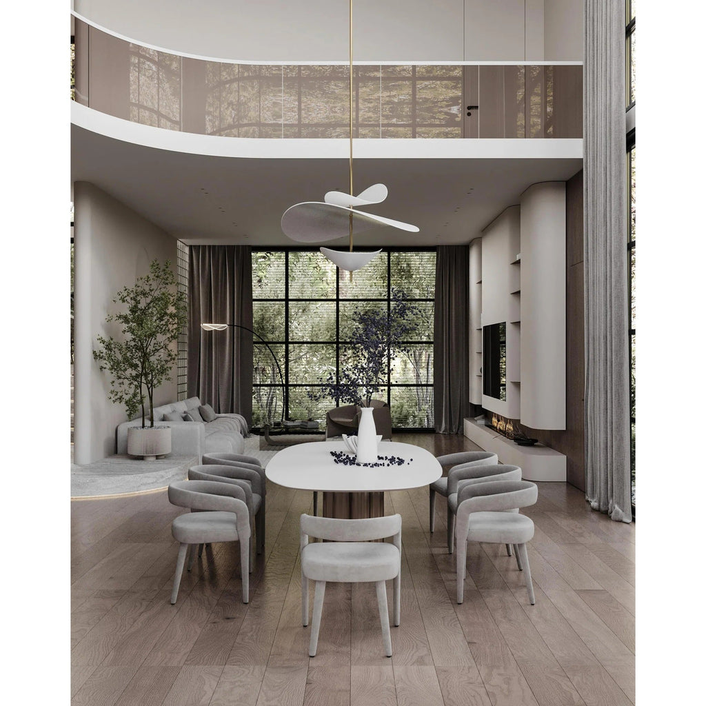 Wavy Leaf Pendant Light on Gold Rod, Integrated LED