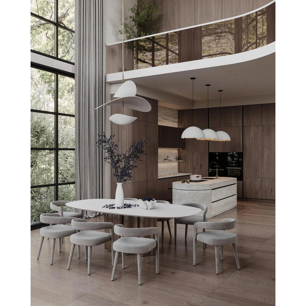 Wavy Leaf Pendant Light on Gold Rod, Integrated LED