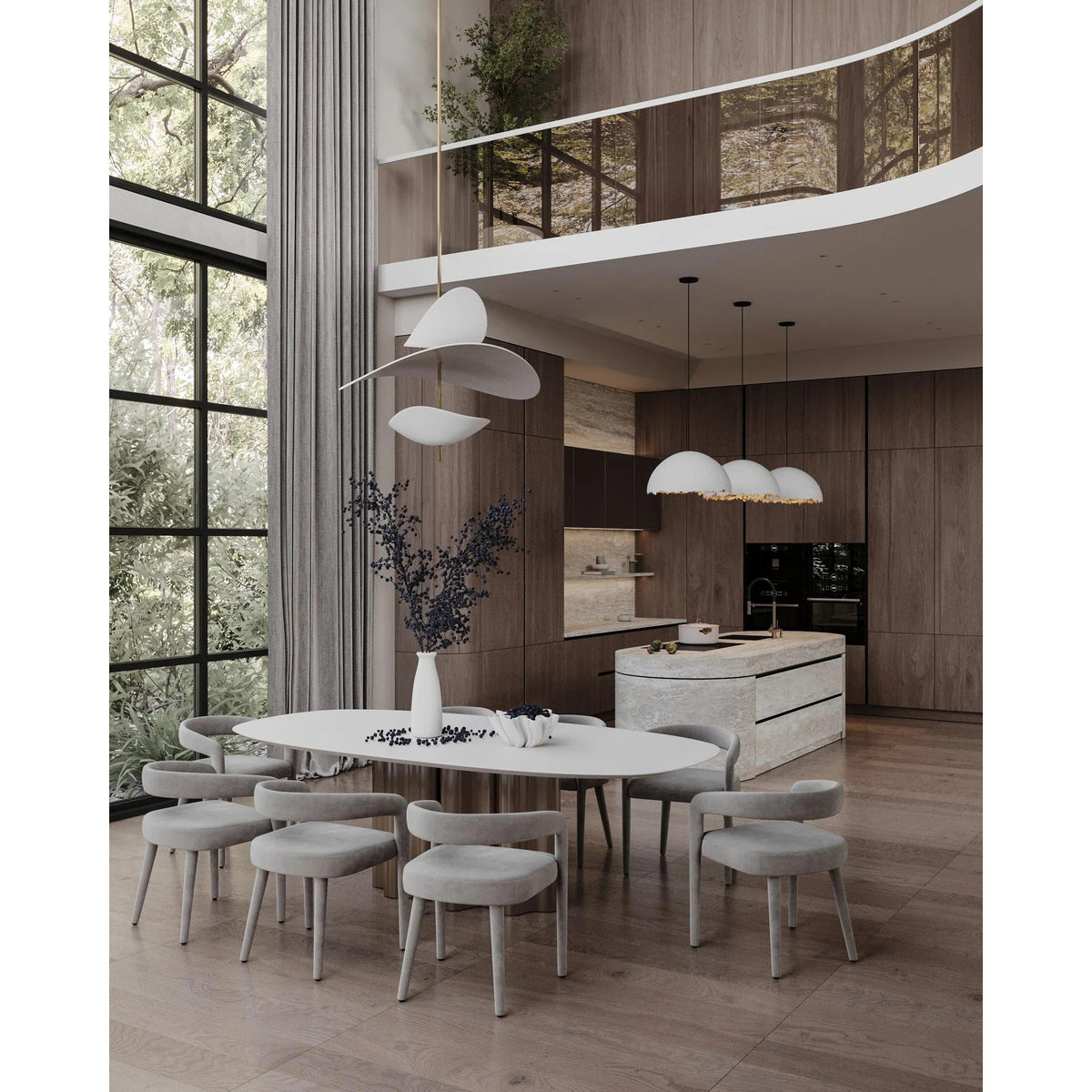 Wavy Leaf Pendant Light on Gold Rod, Integrated LED