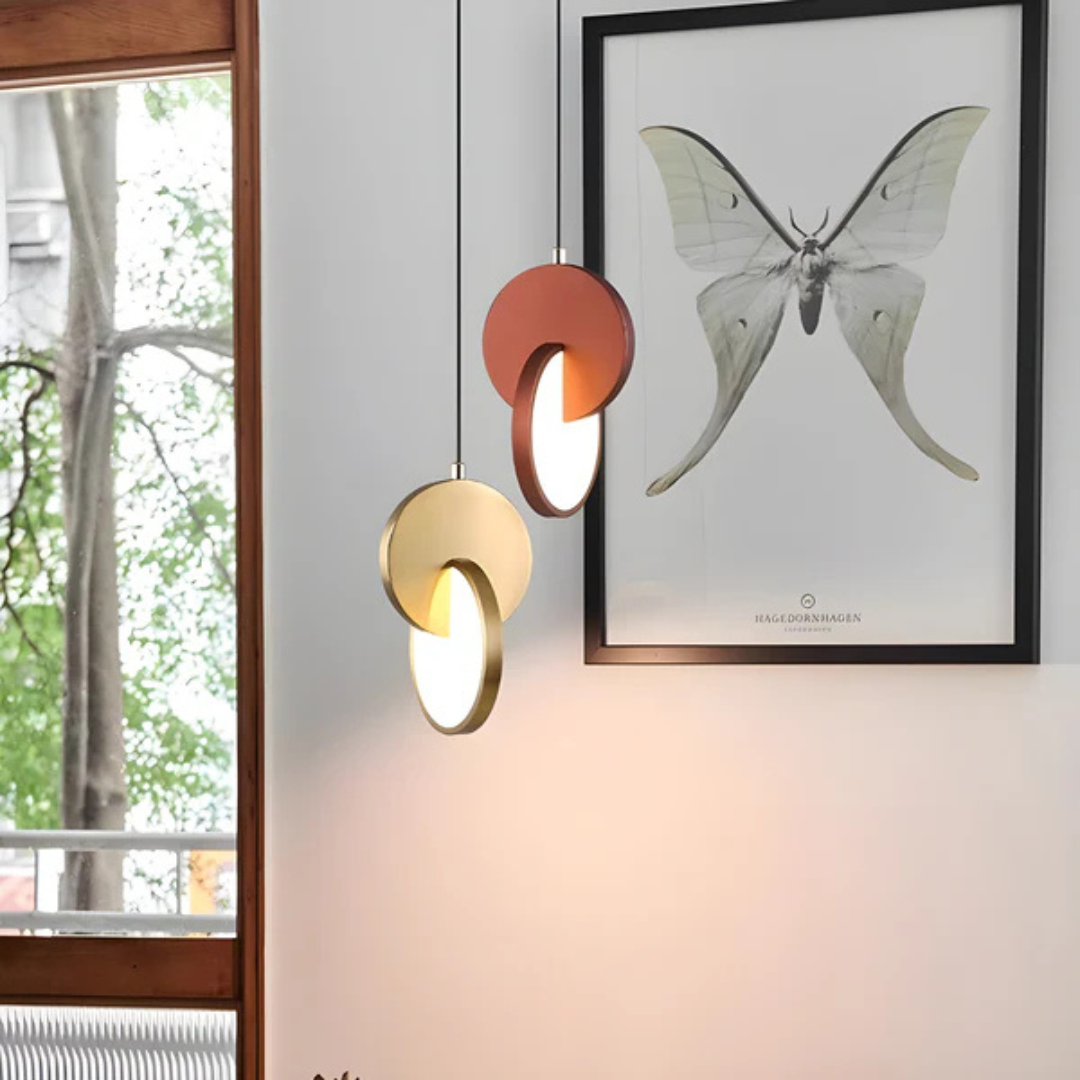 Modern Disc and Hoop Pendant Light in Iron, 25 cm