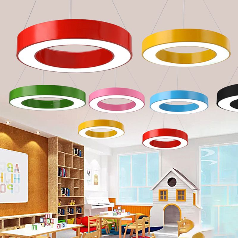 Modern Ring Pendant Light for Kids Rooms with Acrylic O Shade