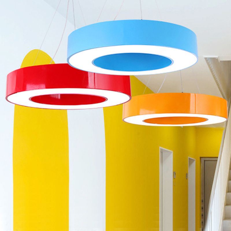 Modern Ring Pendant Light for Kids Rooms with Acrylic O Shade