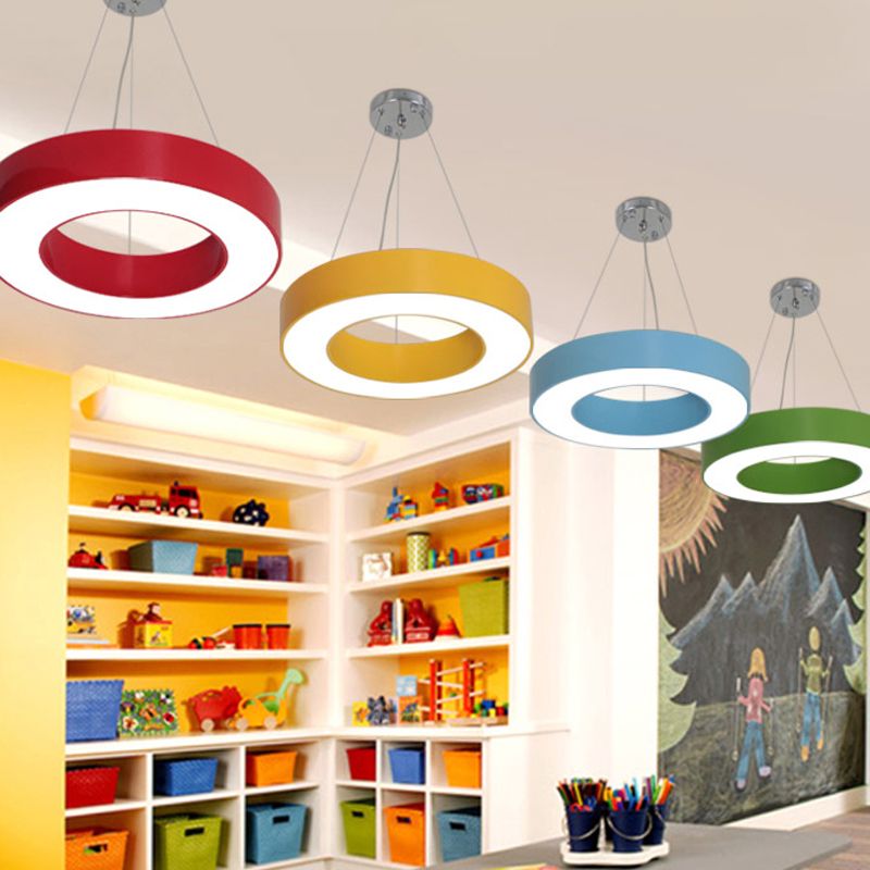 Modern Ring Pendant Light for Kids Rooms with Acrylic O Shade
