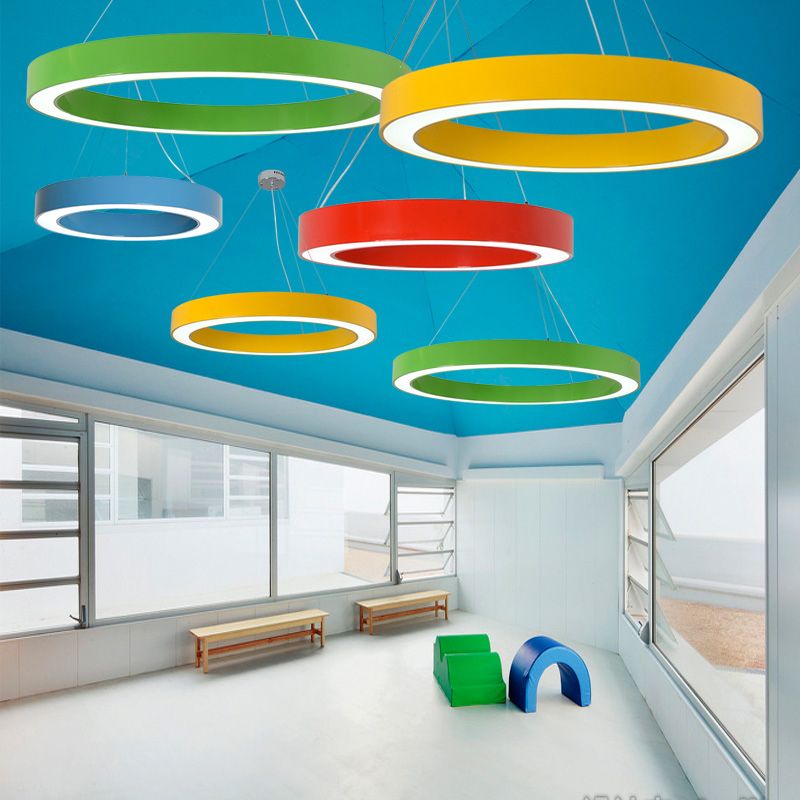 Modern Ring Pendant Light for Kids Rooms with Acrylic O Shade