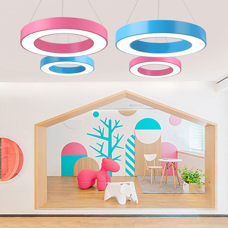 Modern Ring Pendant Light for Kids Rooms with Acrylic O Shade