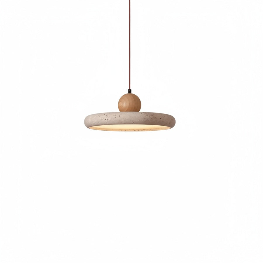 Travertine Pendant Light with Wooden Sphere, Japandi LED