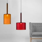 Modern Cylindrical Glass Pendant Light in Four Glass Colours