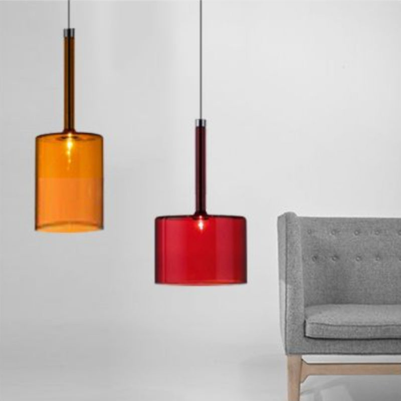 Modern Cylindrical Glass Pendant Light in Four Glass Colours