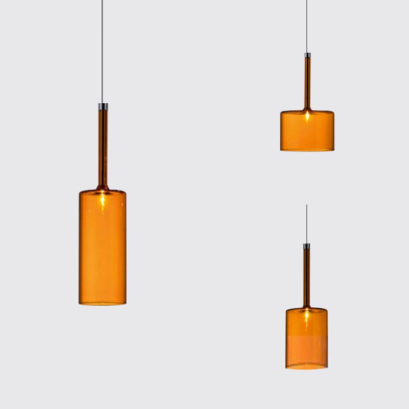 Modern Cylindrical Glass Pendant Light in Four Glass Colours