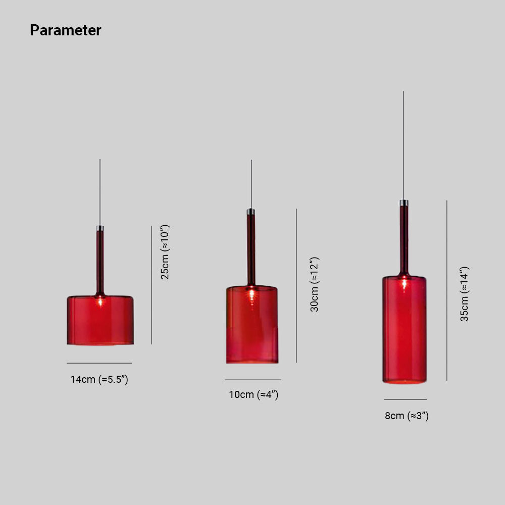 Modern Cylindrical Glass Pendant Light in Four Glass Colours