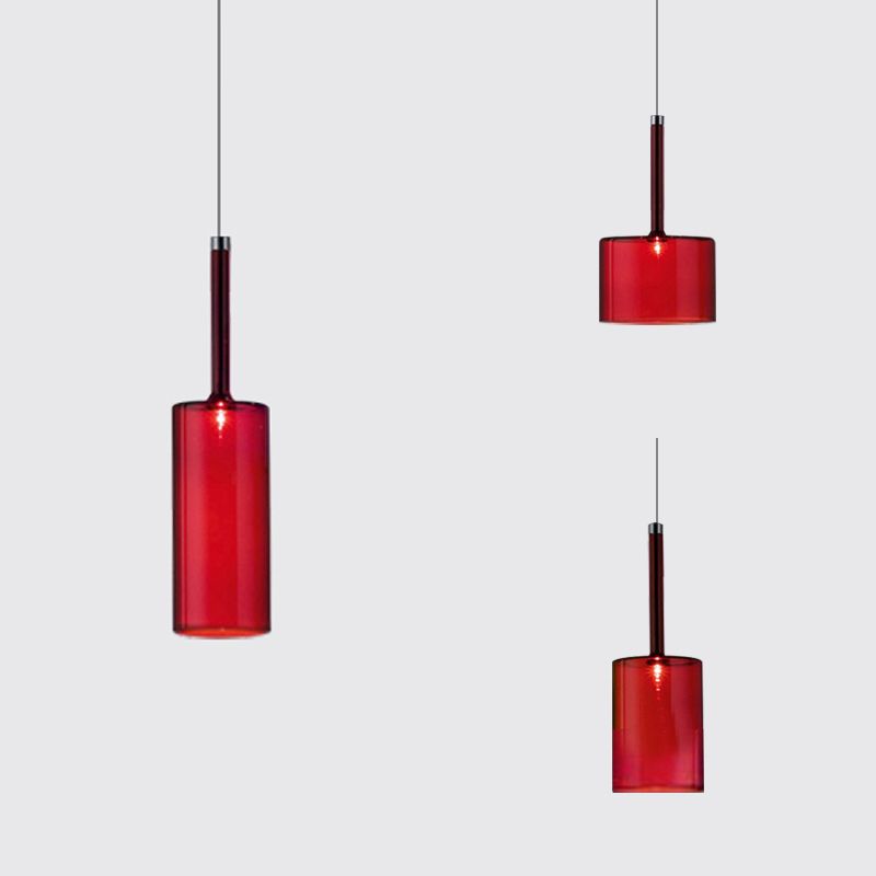 Modern Cylindrical Glass Pendant Light in Four Glass Colours