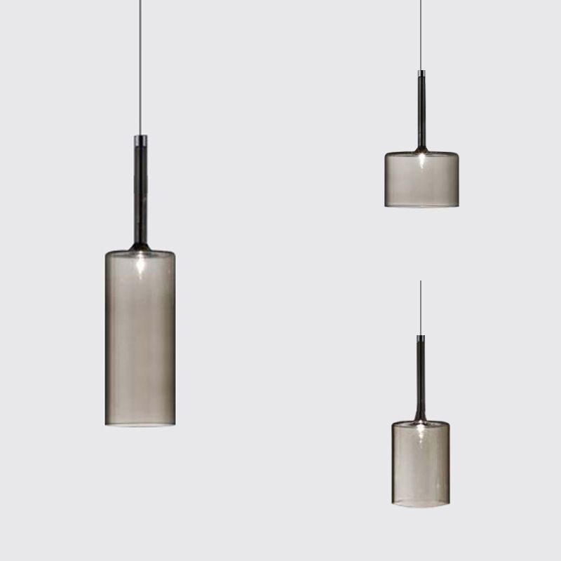 Modern Cylindrical Glass Pendant Light in Four Glass Colours
