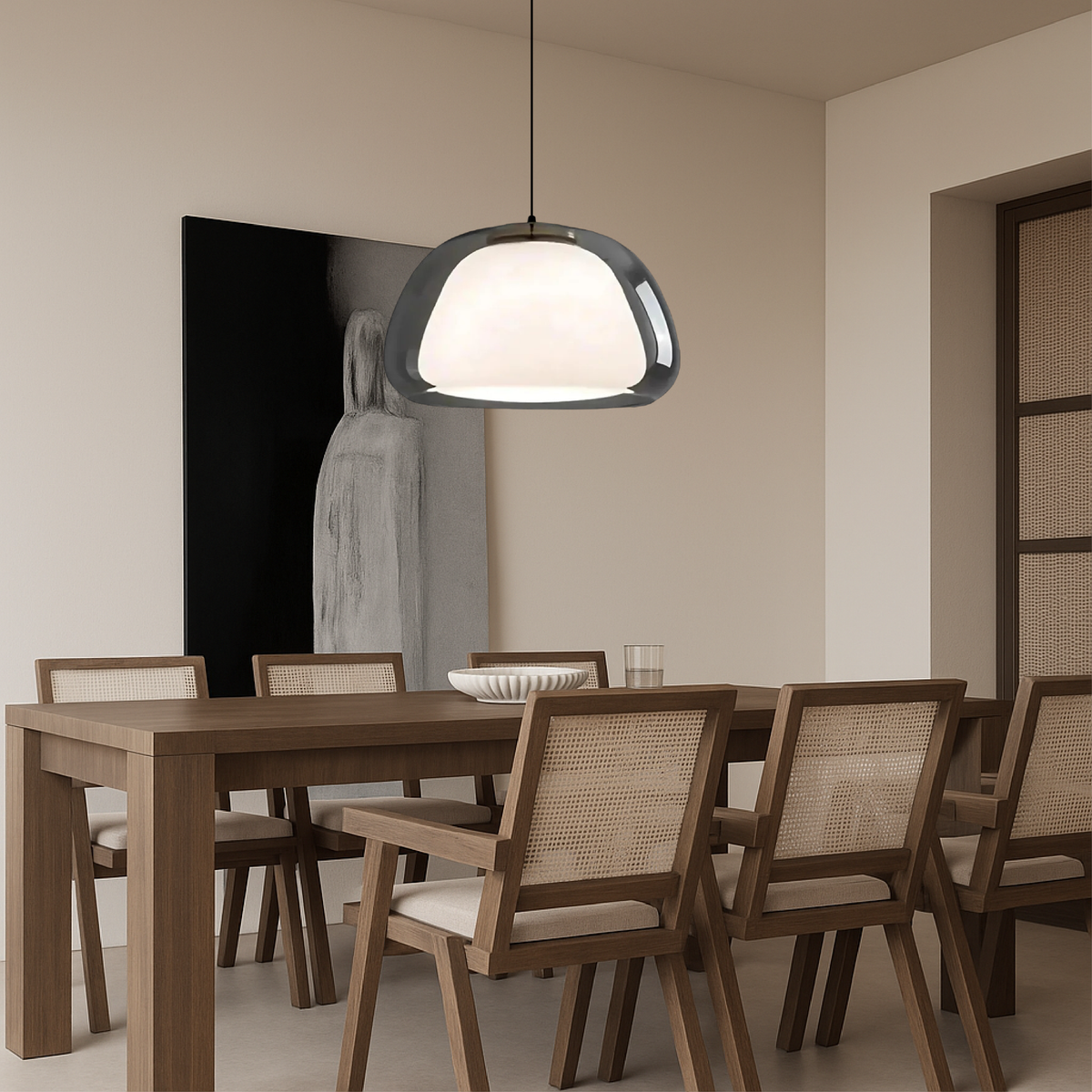 Organic Glass Pendant Light with Curved Shade, 3000K