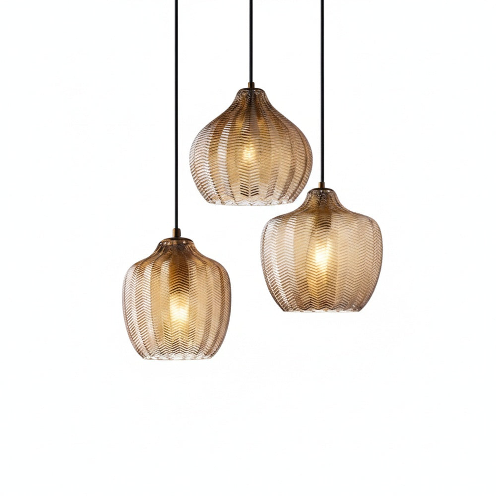 Chevron Pressed Glass Pendant Light, E27, Cognac or Smoke
