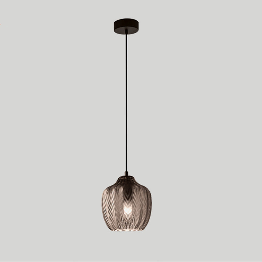 Chevron Pressed Glass Pendant Light, E27, Cognac or Smoke