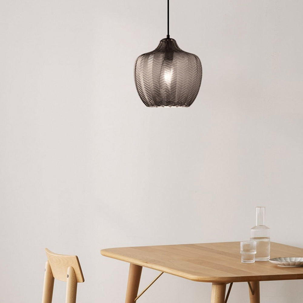 Chevron Pressed Glass Pendant Light, E27, Cognac or Smoke