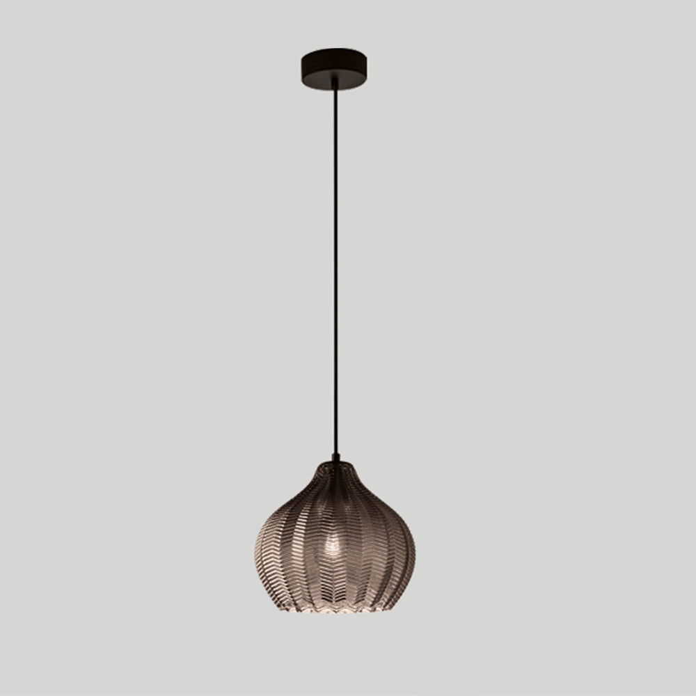 Chevron Pressed Glass Pendant Light, E27, Cognac or Smoke