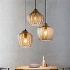 Chevron Pressed Glass Pendant Light, E27, Cognac or Smoke