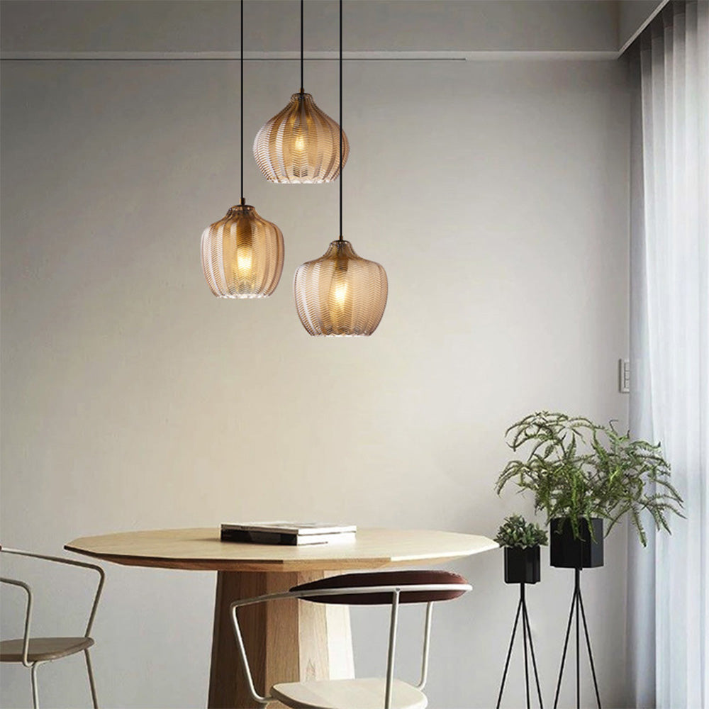 Chevron Pressed Glass Pendant Light, E27, Cognac or Smoke