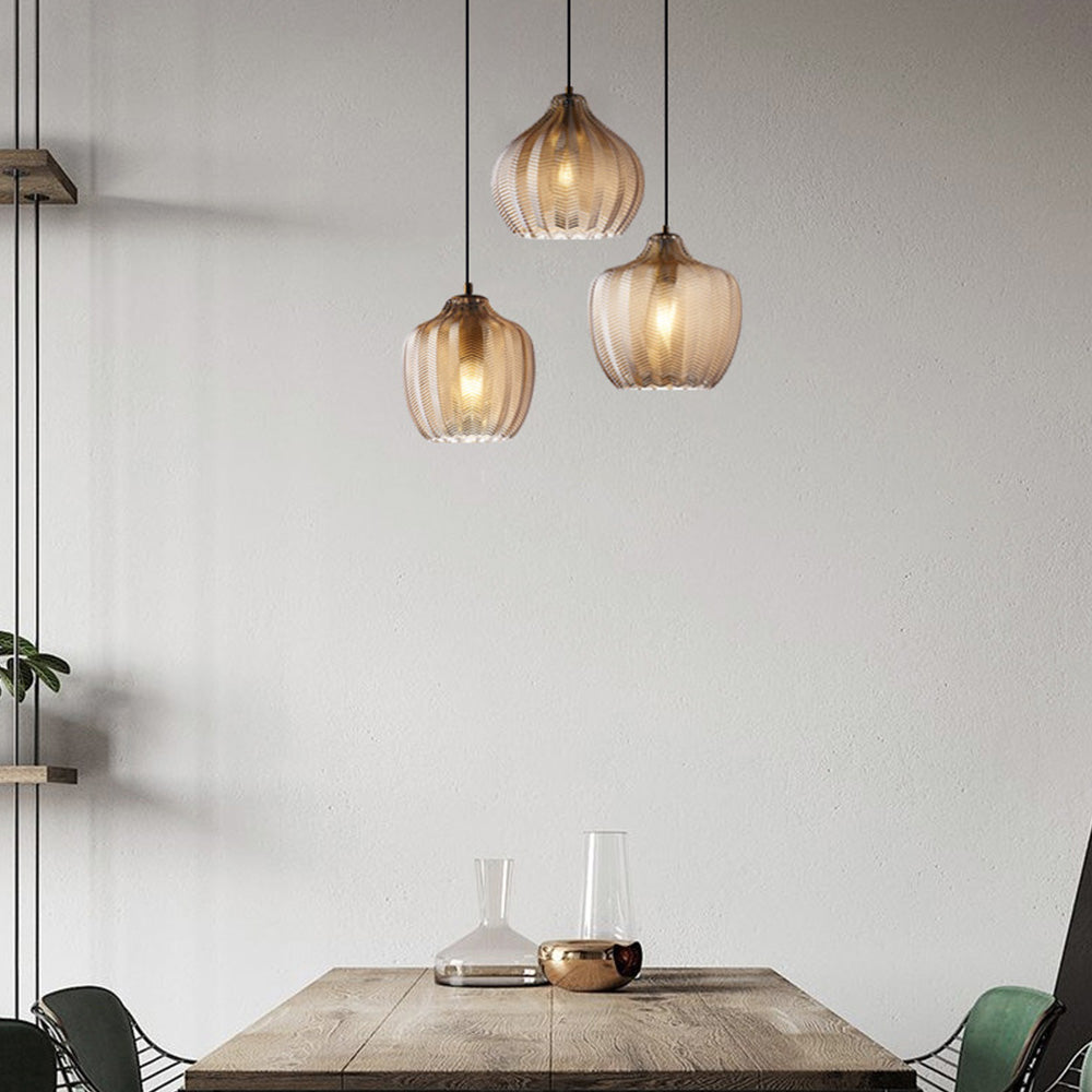 Chevron Pressed Glass Pendant Light, E27, Cognac or Smoke