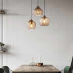 Chevron Pressed Glass Pendant Light, E27, Cognac or Smoke