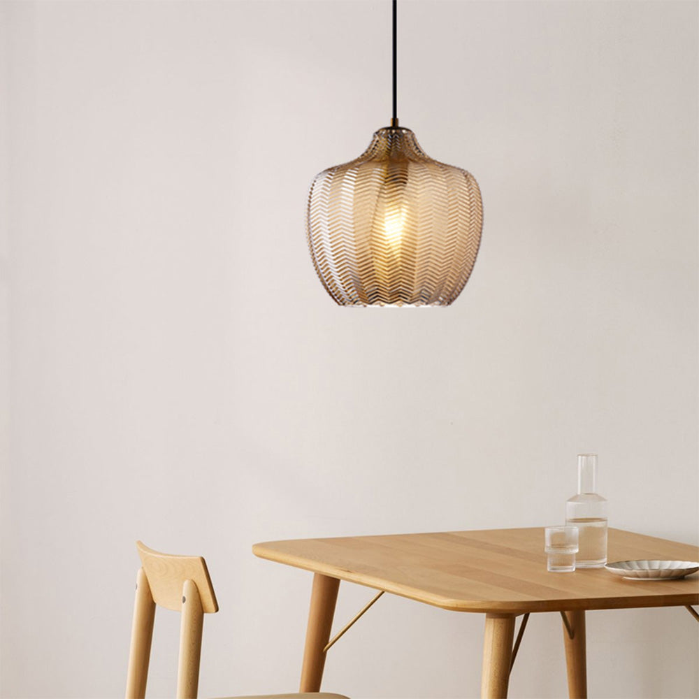 Chevron Pressed Glass Pendant Light, E27, Cognac or Smoke