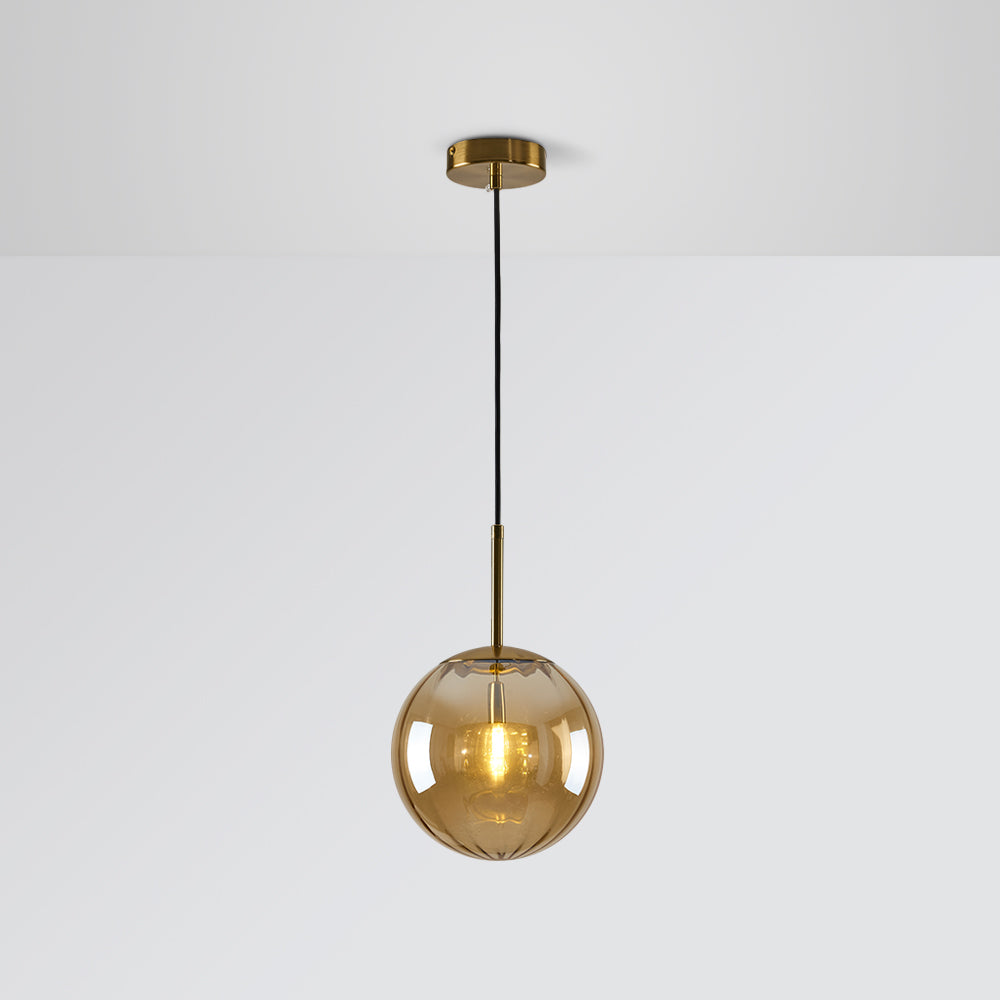 Embossed Glass Globe Pendant Light with Gold Frame