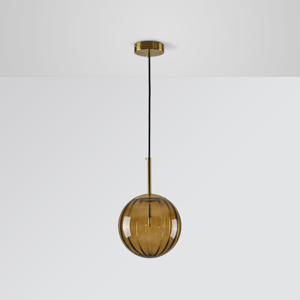 Embossed Glass Globe Pendant Light with Gold Frame