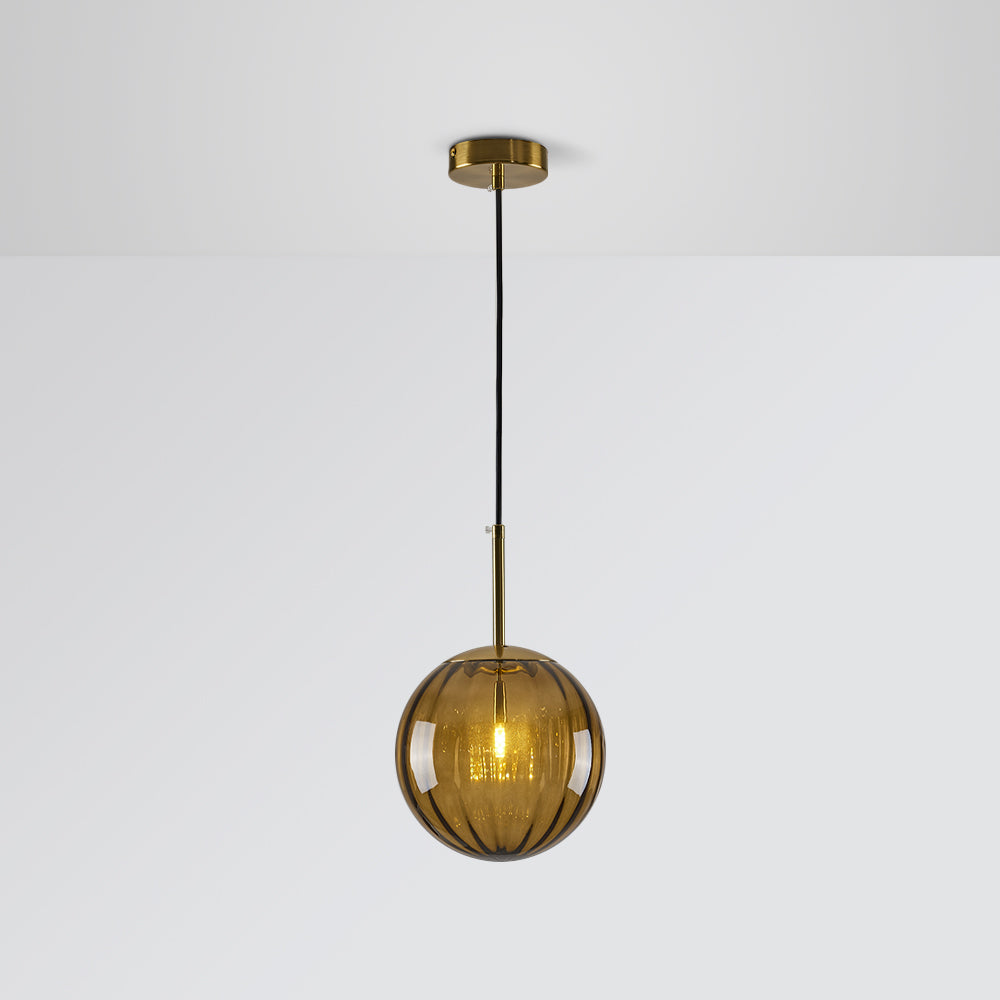 Embossed Glass Globe Pendant Light with Gold Frame