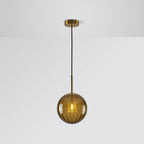 Embossed Glass Globe Pendant Light with Gold Frame