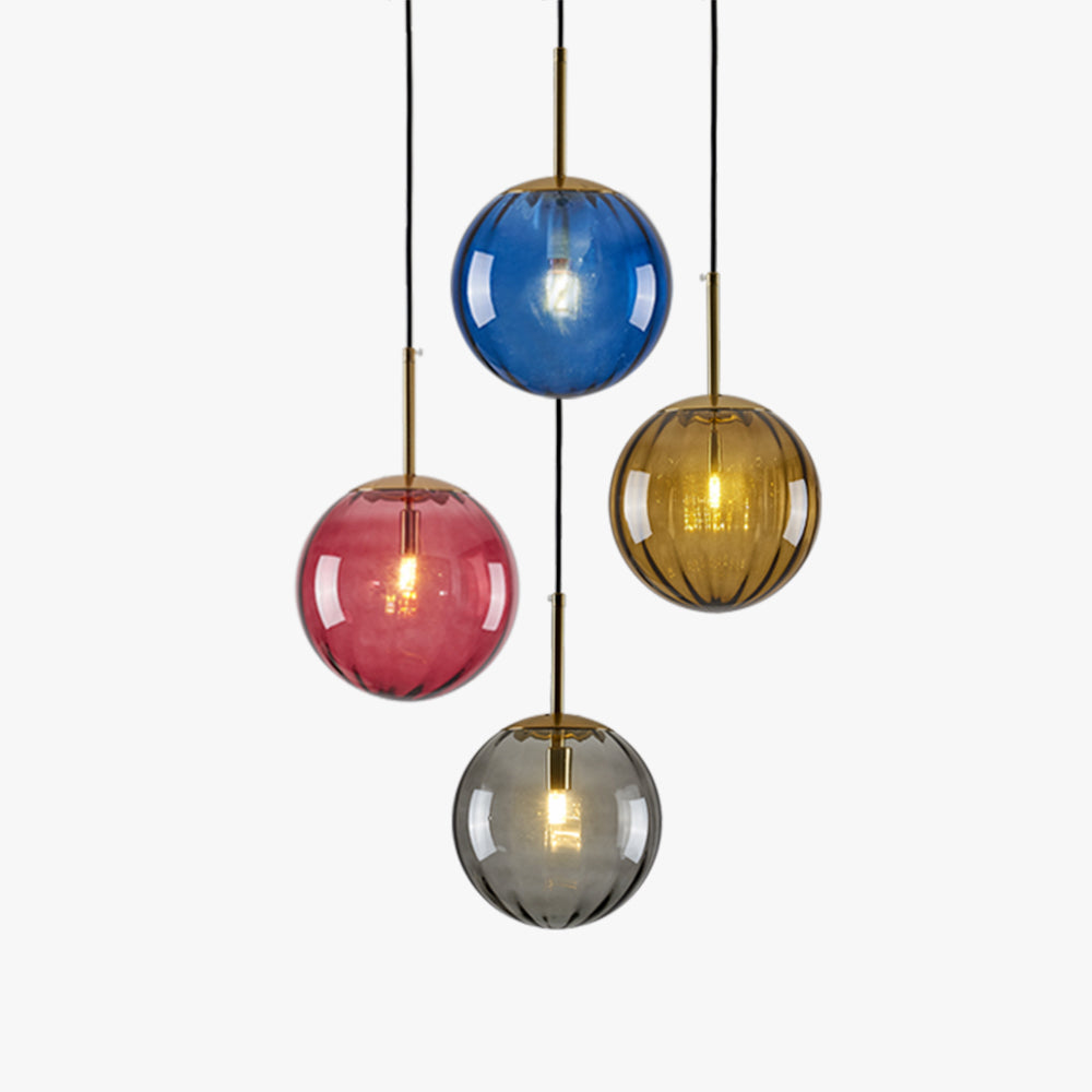 Embossed Glass Globe Pendant Light with Gold Frame