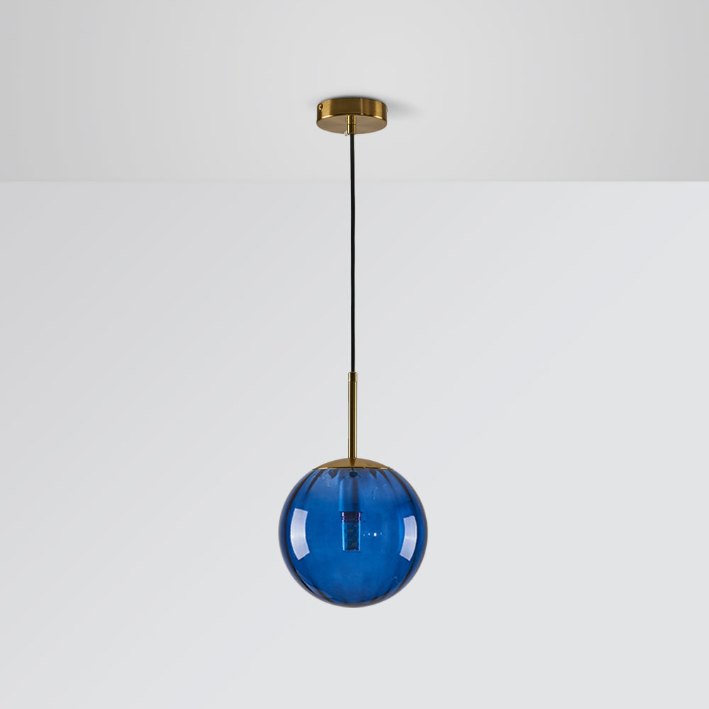 Embossed Glass Globe Pendant Light with Gold Frame