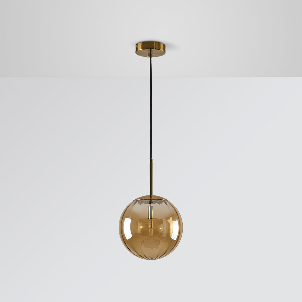 Embossed Glass Globe Pendant Light with Gold Frame