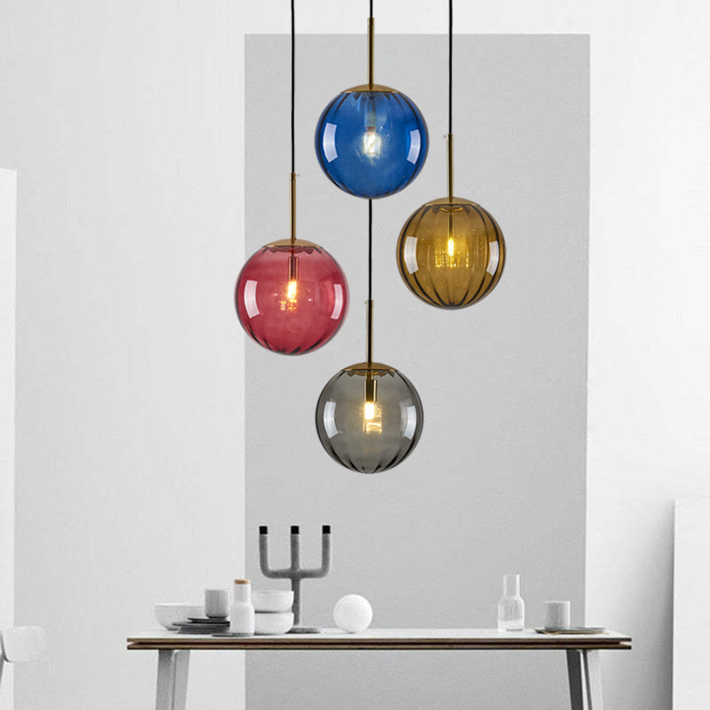 Embossed Glass Globe Pendant Light with Gold Frame
