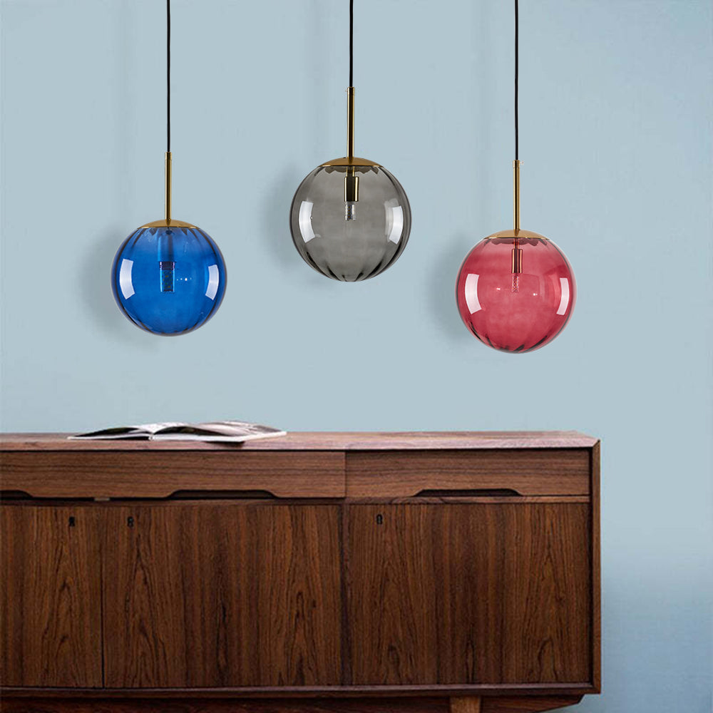 Embossed Glass Globe Pendant Light with Gold Frame