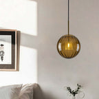Embossed Glass Globe Pendant Light with Gold Frame