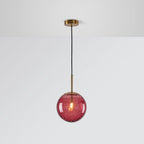 Embossed Glass Globe Pendant Light with Gold Frame