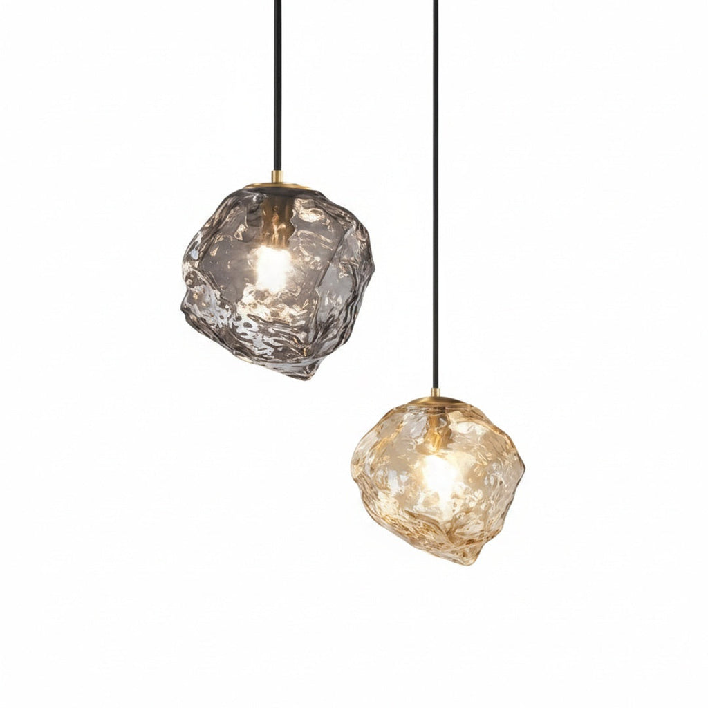 Rock-Shaped Glass Pendant Light in Amber or Smoke Grey