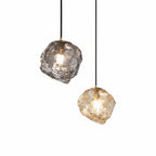 Rock-Shaped Glass Pendant Light in Amber or Smoke Grey
