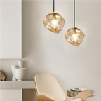 Rock-Shaped Glass Pendant Light in Amber or Smoke Grey
