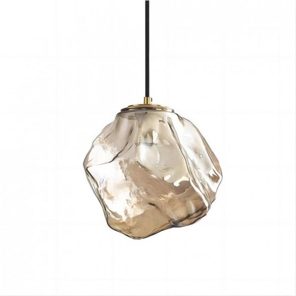 Rock-Shaped Glass Pendant Light in Amber or Smoke Grey