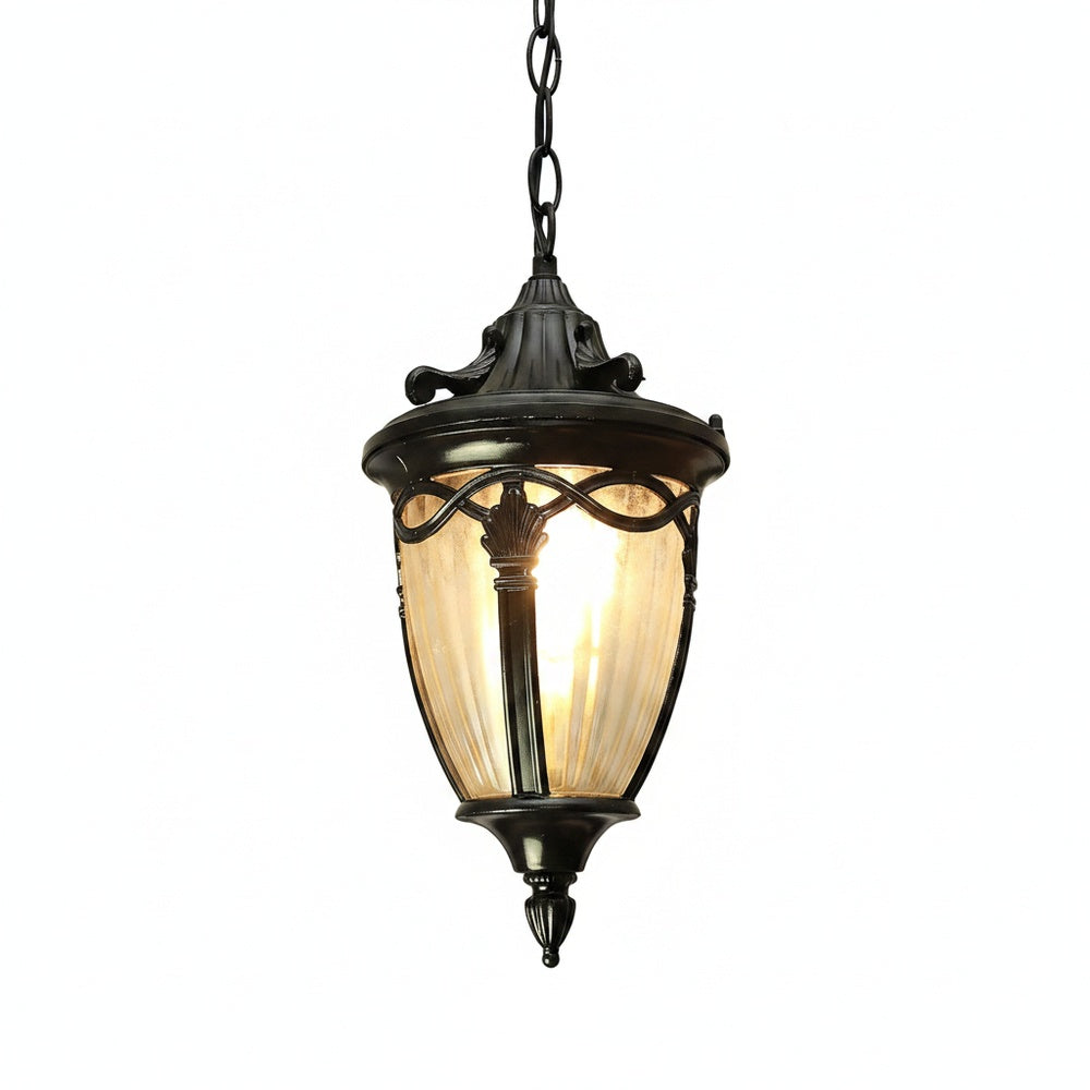 Retro Outdoor Chain Pendant Light with Ribbed Glass, IP44