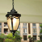 Retro Outdoor Chain Pendant Light with Ribbed Glass, IP44