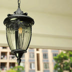 Retro Outdoor Chain Pendant Light with Ribbed Glass, IP44