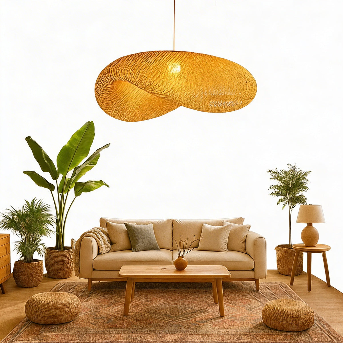 Woven Bamboo Boho Pendant Light, E27, 40 to 100 cm
