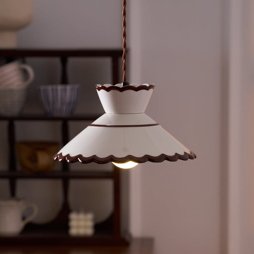 Retro Ceramic Pendant Light with Wavy Rim, E27