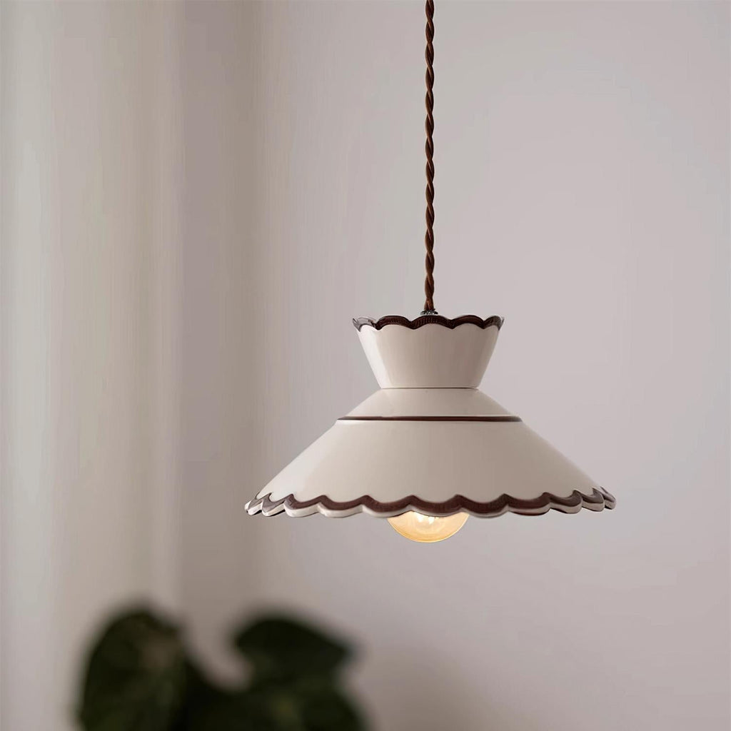 Retro Ceramic Pendant Light with Wavy Rim, E27