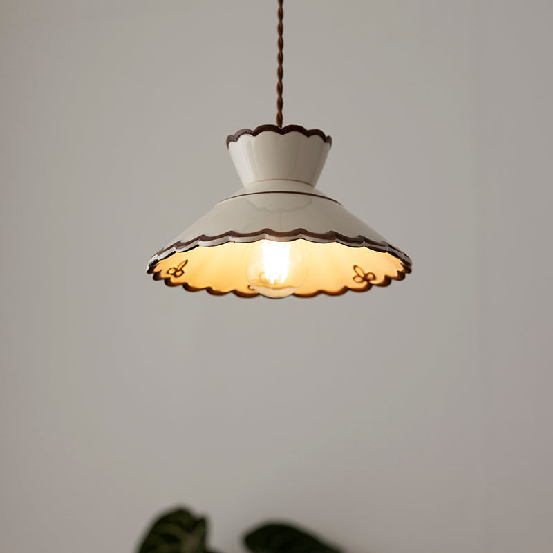 Retro Ceramic Pendant Light with Wavy Rim, E27